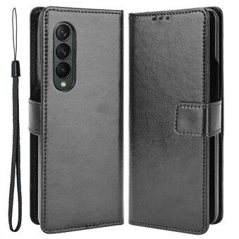 PU Leather Phone Case for Samsung Galaxy Z Fold4 5G, Crazy Horse Texture Folio Flip Cover with Stand / Card Slot