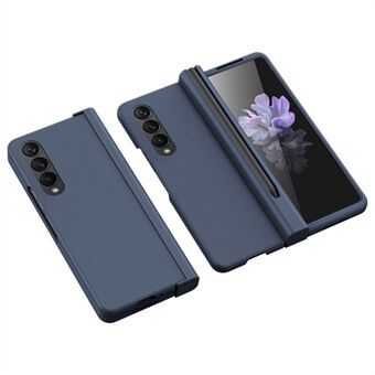 For Samsung Galaxy Z Fold4 5G Pen Slot Side Hinge Folding Phone Case Rubberized Hard PC Cover with Tempered Glass Screen Protector