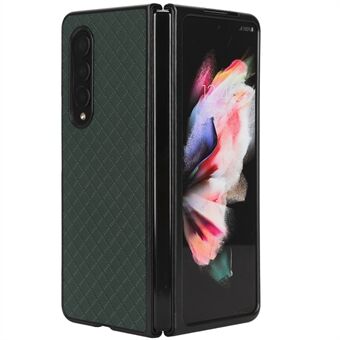 For Samsung Galaxy Z Fold4 5G Grid Imprinted Leather Coated PC Drop-proof Anti-wear Back Cover Folding Phone Case