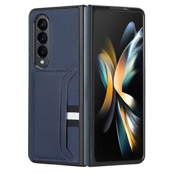 For Samsung Galaxy Z Fold4 5G Card Slot Design Litchi Texture PU Leather Coating PC Shockproof Back Cover