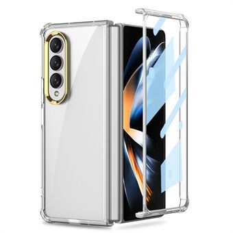 GKK For Samsung Galaxy Z Fold4 5G Front Back Protective Case Electroplating Airbag Clear TPU Phone Cover with Tempered Glass Screen Film