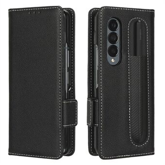 For Samsung Galaxy Z Fold4 5G PU Leather Wallet Case Litchi Texture Stand Durable PC Shell Book Flip Cover with Pen Holder