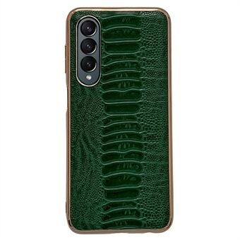 Protective Case for Samsung Galaxy Z Fold4 5G Electroplating Folding Phone Cover Anti-collision Crocodile Texture Genuine Leather Coated TPU+PC Case