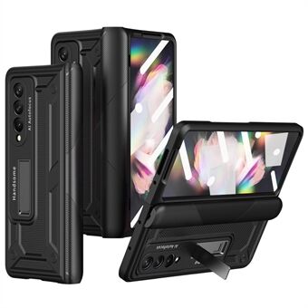 For Samsung Galaxy Z Fold4 5G Anti-drop Folding Phone Case Kickstand Magnetic Hinge Smartphone Cover with Tempered Glass Screen Protector Film