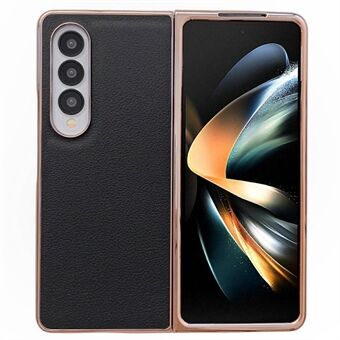 For Samsung Galaxy Z Fold4 5G Nano Electroplating Textured Genuine Cowhide Leather Coating Phone Case Hard PC Protective Cover