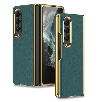 GKK For Samsung Galaxy Z Fold4 5G Carbon Fiber Texture Curved PU Leather Coated PC Case Electroplating Frame Phone Cover (without Screen Protector)