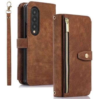 For Samsung Galaxy Z Fold4 5G Zipper Pocket PU Leather Cover Stand Multiple Card Slots Phone Case