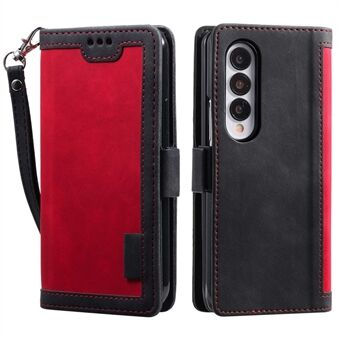 For Samsung Galaxy Z Fold4 5G Retro Color Splicing PU Leather Shockproof Phone Case Flip Stand Wallet Cover with Handy Strap