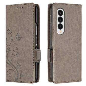 For Samsung Galaxy Z Fold4 5G PU Leather Wallet Case Imprinting Flower Butterflies Magnetic Closure Book Stand Folio Phone Cover