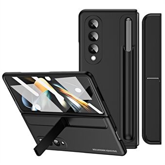 For Samsung Galaxy Z Fold4 5G Hidden Kickstand Folding Phone Case Hard PC Pen Slot Anti-drop Cover with Tempered Glass Screen Film