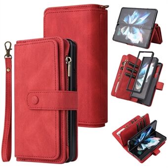 For Samsung Galaxy Z Fold4 5G KT Multi-Functional Series-2 Fully Wrapped Skin-touch Feeling Stand Wallet Flip Leather Case with Multiple Card Slots Zipper Pocket