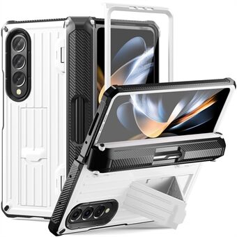 For Samsung Galaxy Z Fold4 5G Kickstand Phone Case Pen Holder Hinge PC+TPU Cover with PET Screen Protector