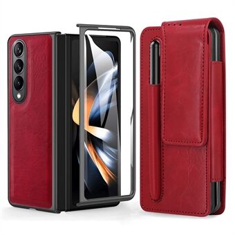 For Samsung Galaxy Z Fold4 5G Belt Clip Phone Case PU Leather Full Protection Cover with Tempered Glass Film