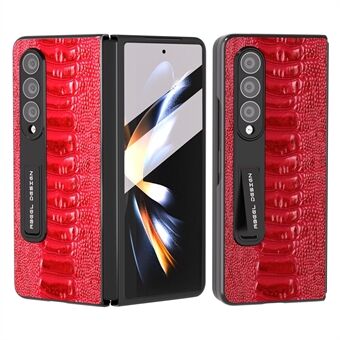 ABEEL For Samsung Galaxy Z Fold4 5G Crocodile Texture Kickstand Cover Genuine Cow Leather+PC Phone Case with Clear Front Screen Film