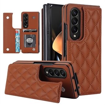 ZD020 Kickstand Phone Case for Samsung Galaxy Z Fold4 5G , Stitching Rhombus PU Leather+PC Card Slots Cover