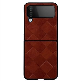 Phone Case for Samsung Galaxy Z Flip4 5G Wear-resistant Anti-drop PU Leather Coated PC Cover with Grid Texture