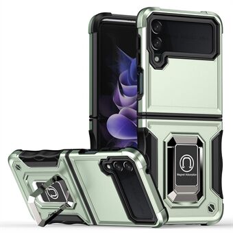 For Samsung Galaxy Z Flip4 5G Hard PC Soft TPU Shock Absorption Phone Case Rotating Ring Holder Kickstand Cover