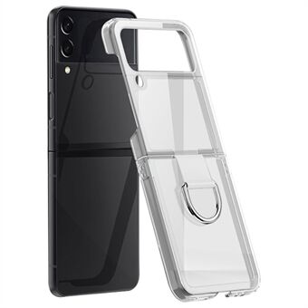 For Samsung Galaxy Z Flip4 5G Electroplating Transparent Hard PC+PVC Glossy Phone Case Cover with Finger Ring