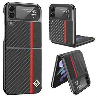 LC.IMEEKE for Samsung Galaxy Z Flip4 5G Leather + PC Phone Case Carbon Fiber Stitching Anti-fingerprint Back Shell