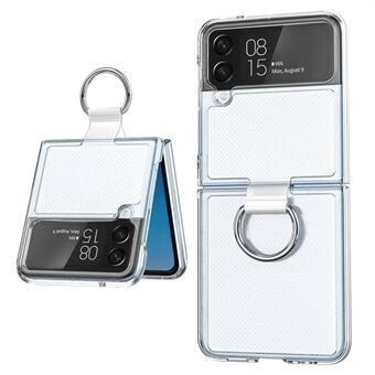 For Samsung Galaxy Z Flip4 5G Transparent PC+PVC Phone Case Ring Holder Kickstand Design Matte Anti-scratch Cover