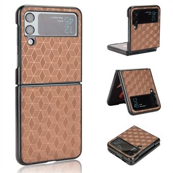 For Samsung Galaxy Z Flip4 5G Anti-scratch Rhombus Imprinted Folding Phone Case Anti-drop PU Leather Coated PC Cover