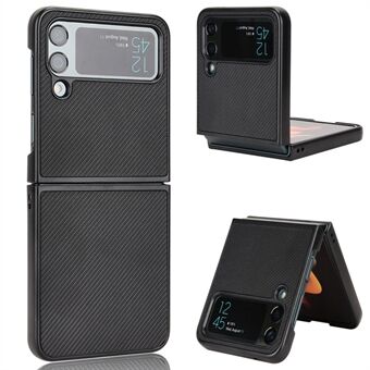 For Samsung Galaxy Z Flip4 5G Anti-scratch Phone Cover Carbon Fiber Texture PU Leather Coated PC Cell Phone Case