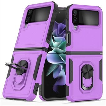 For Samsung Galaxy Z Flip4 5G Metal Ring Holder Kickstand Folding Case PC + TPU Shockproof Phone Cover