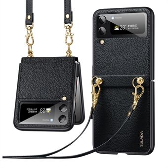 SULADA Treasure Box Series for Samsung Galaxy Z Flip4 5G Drop-proof Phone Cover Litchi Texture PU Leather Anti-scratch Folding Phone Case with Shoulder Strap