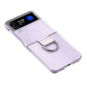 For Samsung Galaxy Z Flip4 5G Transparent Metal Ring Holder Design Hard PC+PVC Phone Case Cover Folding Shell