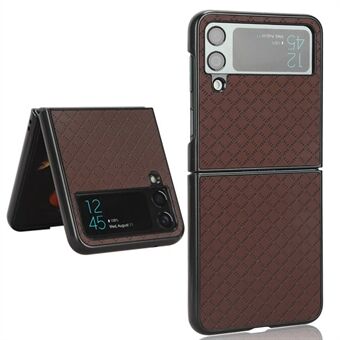 For Samsung Galaxy Z Flip4 5G Grid Imprinted Leather Coated PC Back Cover Anti-drop Folding Cell Phone Case