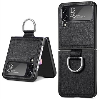 For Samsung Galaxy Z Flip4 5G Anti-drop PU Leather Phone Case Ring Design Anti-scratch Protective Phone Cover