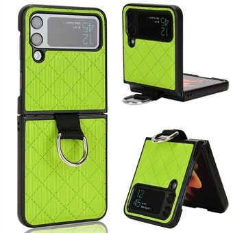 For Samsung Galaxy Z Flip4 5G Shockproof Rhombus Pattern Imprinted Leather Coated PC Phone Case with Finger Ring Holder