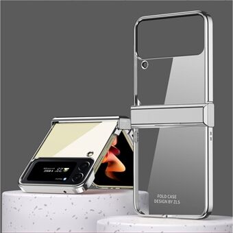 For Samsung Galaxy Z Flip4 5G Electroplating Frame Transparent Hard PC Phone Case Folding Shell with Hinge