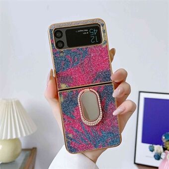 For Samsung Galaxy Z Flip4 5G Rhinestone Decor Metal Ring Kickstand Phone Case Electroplating Folding PC Cover