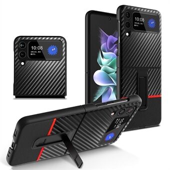 For Samsung Galaxy Z Flip4 5G Carbon Fiber Texture Splicing Anti-scratch Kickstand Feature Leather+PC Phone Case