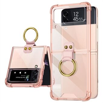 GKK For Samsung Galaxy Z Flip4 5G Finger Ring Design Airbag Anti-drop TPU Transparent Phone Case Cover