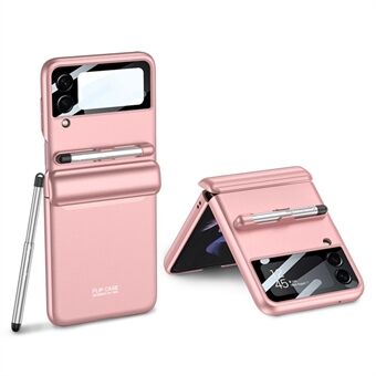 GKK For Samsung Galaxy Z Flip4 5G Magnetic Hinge PC Folding Phone Case Camera Lens Film Design Drop-proof Cover with Stylus Pen