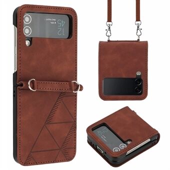 For Samsung Galaxy Z Flip4 5G YB Imprinting Series-2 Shockproof PU Leather Business Style Cover Imprinted Lines Phone Case with Shoulder Strap