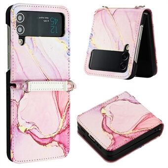 Pattern Printing Leather Series-5 Phone Case for Samsung Galaxy Z Flip4 5G Anti-drop Marble Pattern PU Leather + PC Phone Cover