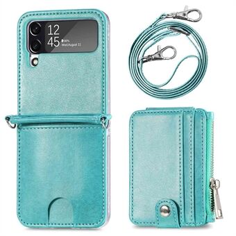 For Samsung Galaxy Z Flip4 5G Anti-Drop Phone Case Shockproof Case PU Leather Coated Hard PC Cover with Lanyard / Mini Zippered Wallet