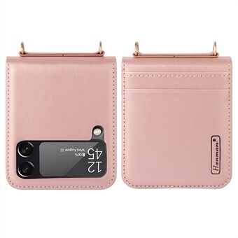 HANMAN Mill Series for Samsung Galaxy Z Flip4 5G PU Leather Folding Case Card Holder Anti-scratch Phone Cover with Hand Strap