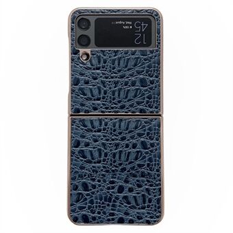 For Samsung Galaxy Z Flip4 5G Genuine Cowhide Leather Coated PC Case Nano Electroplating Anti-drop Folding Phone Cover