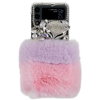 For Samsung Galaxy Z Flip4 5G Fluffy Hairy PC Phone Cover Fox Head Rhinestone Decor Soft Furry Protective Shell