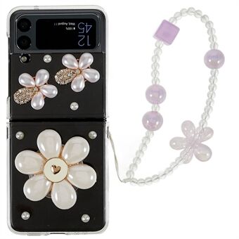 For Samsung Galaxy Z Flip4 5G Sunflower Rhinestone Decor Phone Case Hard PC Shockproof Protective Cover with Bracelet Strap