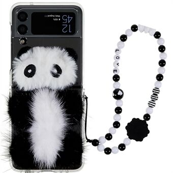 For Samsung Galaxy Z Flip4 5G Plush Panda Decor PC Folding Phone Case Anti-scratch Protective Cover with Bracelet