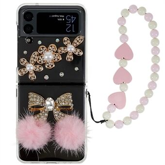 For Samsung Galaxy Z Flip4 5G Bowknot Decor PC Folding Phone Case Anti-drop Protective Cover with Bracelet