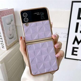 Shockproof Case for Samsung Galaxy Z Flip4 5G PU Leather Coated Hard PC Phone Case Grid Pattern Anti-Drop Phone Cover