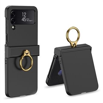 GKK For Samsung Galaxy Z Flip4 5G Hinge Protection Phone Case Hard PC Metal Ring Holder Kickstand Non-Slip Shockproof Cover