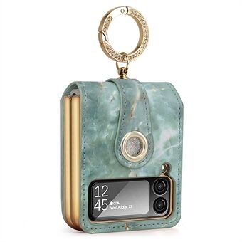 For Samsung Galaxy Z Flip4 5G Finger Ring Kickstand Phone Case Iridescent Cloud Pattern Printing Drop-proof PU Leather Coated PC Cover with Lens Film