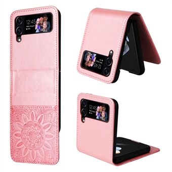 For Samsung Galaxy Z Flip4 5G Folding Phone Leather Case Sunflower Imprinted Phone Cover with Card Holder